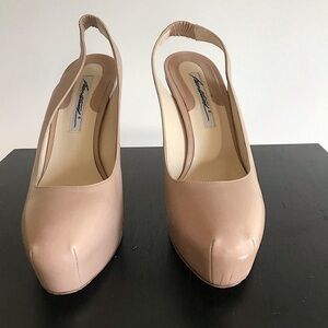 Brian Atwood Nude/Cream Platform Slingback Stiletto Heels Size EU 38.5